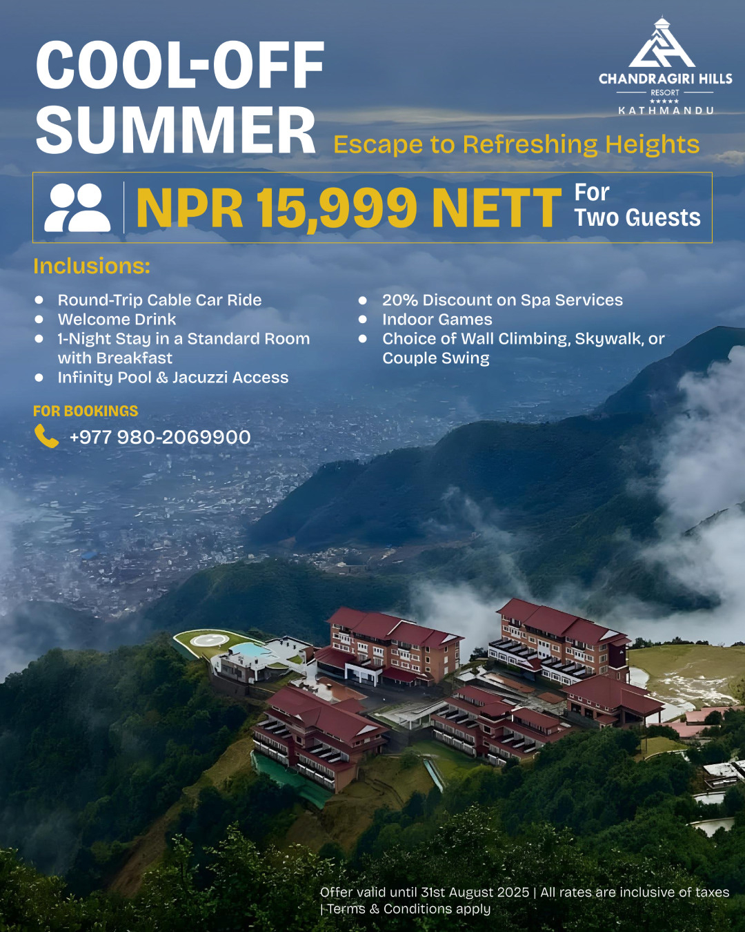 Couple enjoying their honeymoon with stunning mountain views at Chandragiri Hills Resort