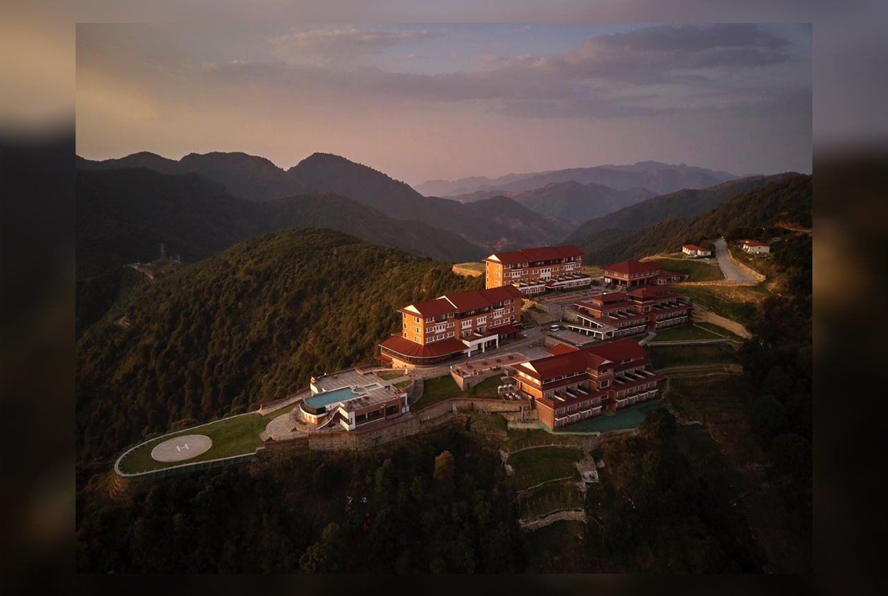 Aerial view of Chandragiri Hills Resort at Sunset Time