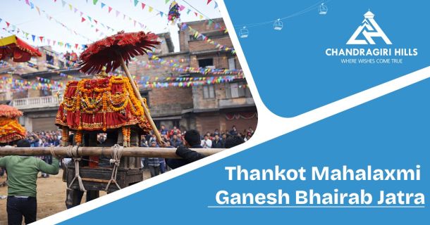 Jatra in Thankot with decorated chariot and crowd during mahalaxmi ganesh bhairab festival